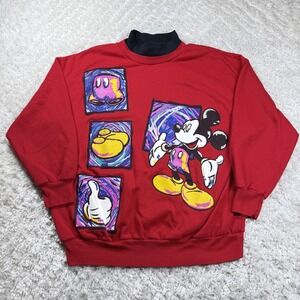 VINTAGE Disney Mickey Mouse Sweatshirt Womens XL Red Retro Vacation USA 90s